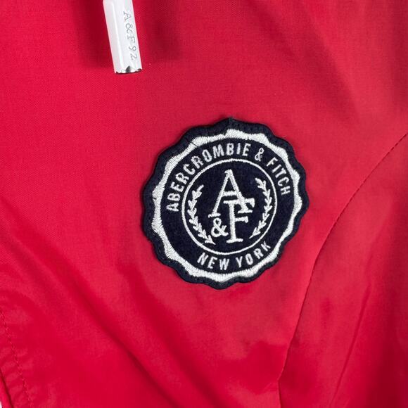 Abercrombie & Fitch Red Hooded Lined Full Zip Cropped Lightweight Jacket Size L - Picture 4 of 9